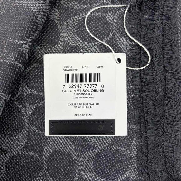 Coach CO083 Signature Metallic Oblong Scarf in Graphite - Picture 2 of 4